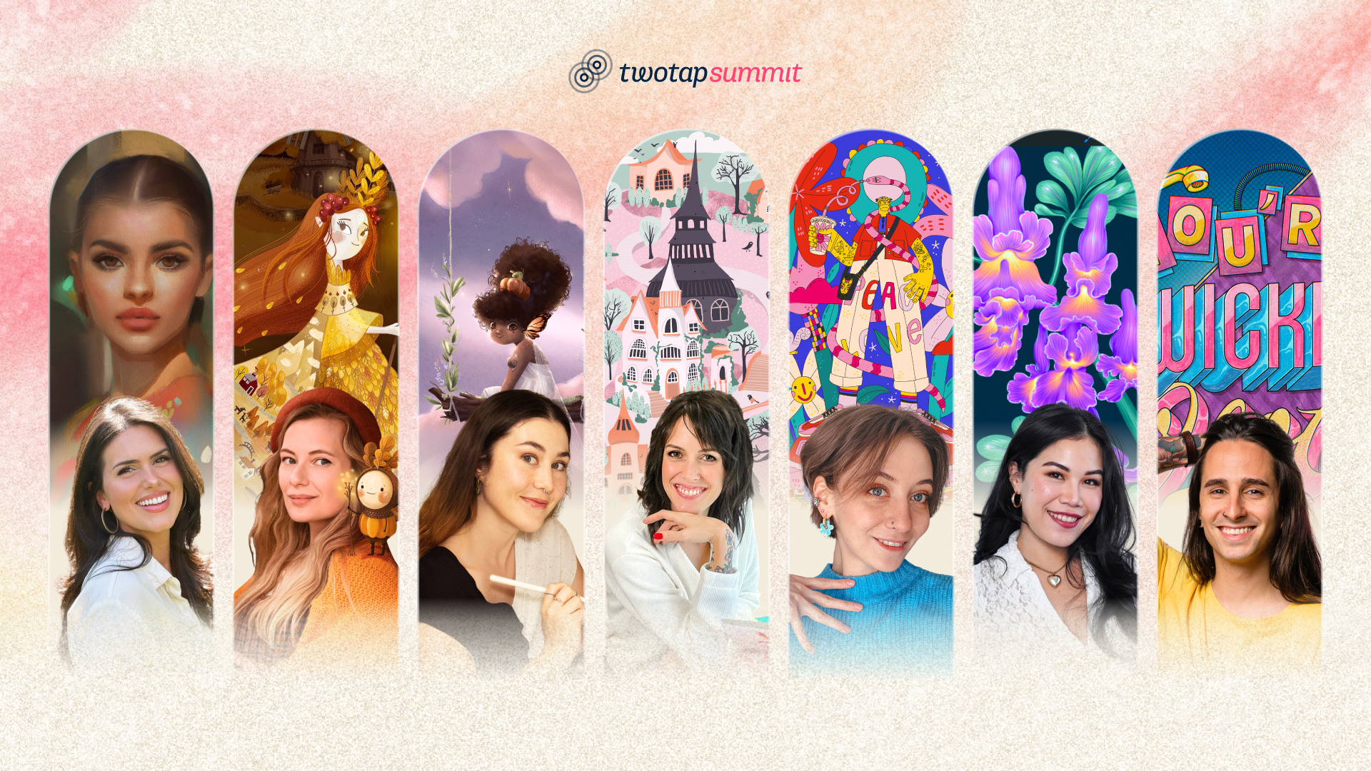 A collage of digital artwork from the Twotap Digital Art Summit lineup